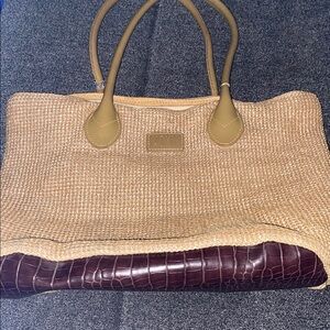 Elegant Tan and Brown Woven Tote Bag